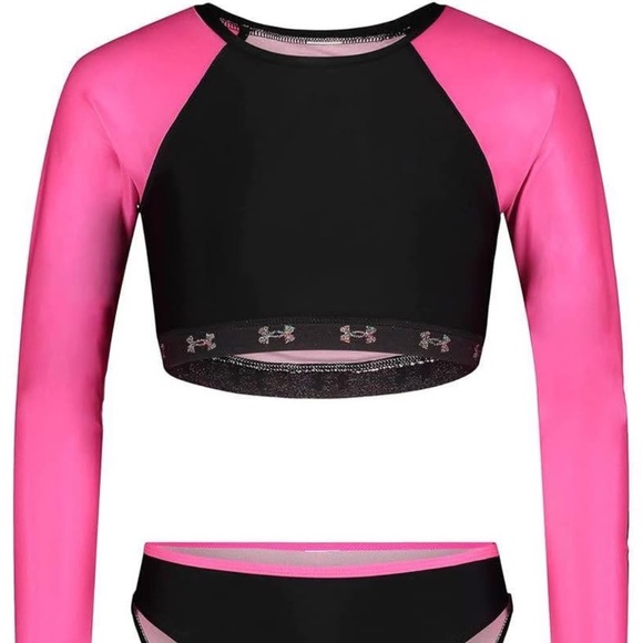 BRAND NEW youth girl under armour 2 pc long sleeve swimming swim bathing suit si - Picture 2 of 8